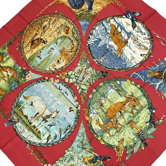 HERMES Carre 90 - Red Green Multi Scarf 306-072525 - Picture 1 of 4